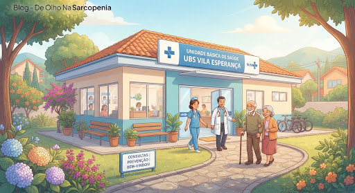 Ilustração de uma Unidade Básica de Saúde acolhedora